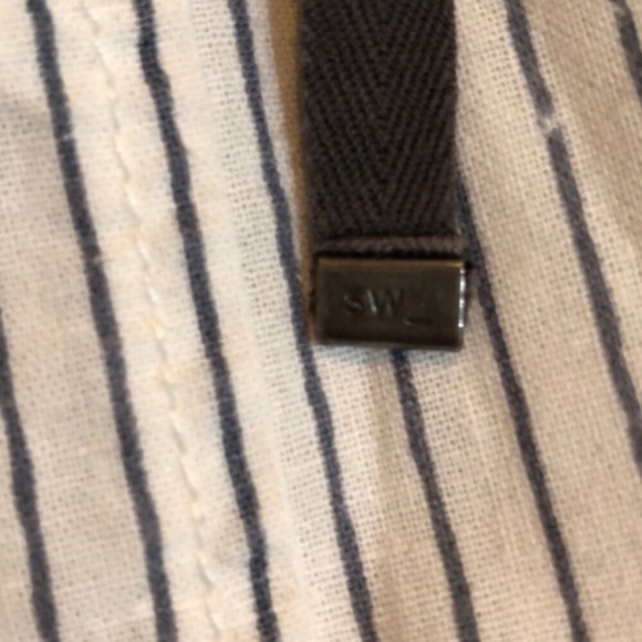 Sandwich Linen Blue Stripe fitted Waist MIDI Skirt - Picture 3 of 9